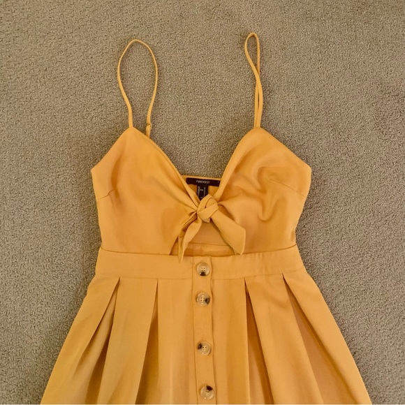 Forever 21 Mustard MIDI Buttondown Dress - Tie Front Spaghetti Strap Dress - Picture 4 of 9